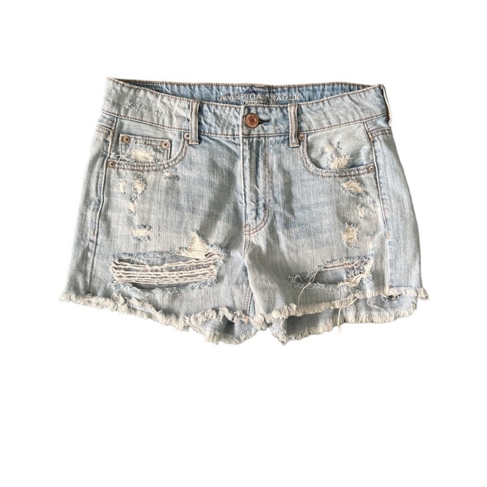 American Eagle Outfitters Tom Girl Midi Extra Distressed Denim Shorts | 4